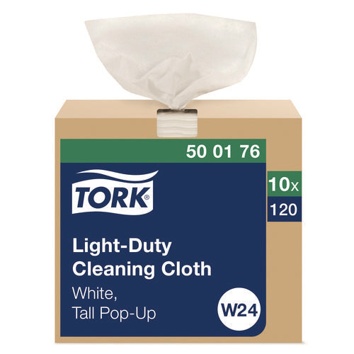 Image of Tork® Light Duty Cleaning Cloth Pop Up Box, 1-Ply, 8.3 x 16.1, White, 120 Cloths/Pack, 10 Packs/Carton