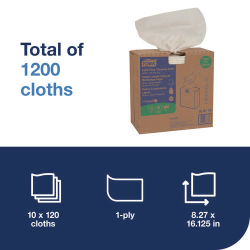 Image of Tork® Light Duty Cleaning Cloth Pop Up Box, 1-Ply, 8.3 x 16.1, White, 120 Cloths/Pack, 10 Packs/Carton