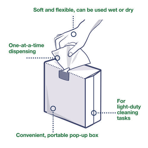 Image of Tork® Light Duty Cleaning Cloth Pop Up Box, 1-Ply, 8.3 x 16.1, White, 120 Cloths/Pack, 10 Packs/Carton
