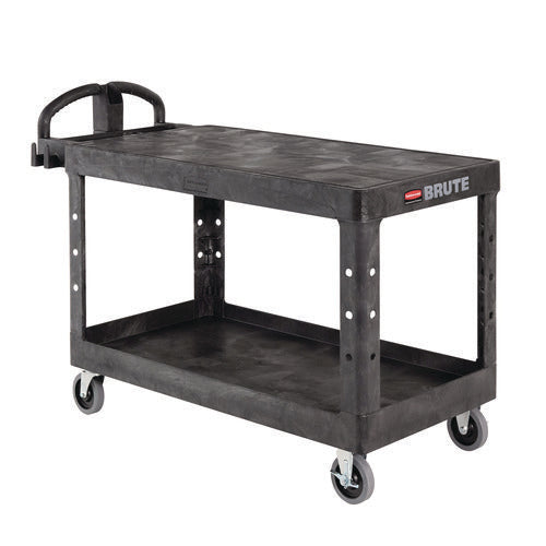 Image of Rubbermaid® Commercial Heavy-Duty Utility Cart with Flat Shelves, Plastic, 2 Shelves, 500 lb Capacity, 25.25" x 54" x 36", Black