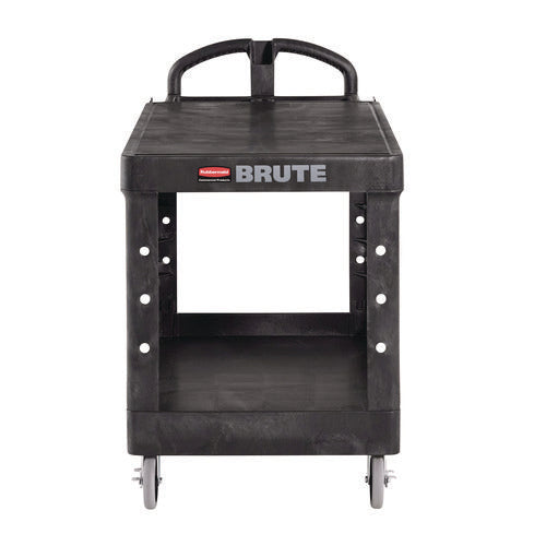 Image of Rubbermaid® Commercial Heavy-Duty Utility Cart with Flat Shelves, Plastic, 2 Shelves, 500 lb Capacity, 25.25" x 54" x 36", Black