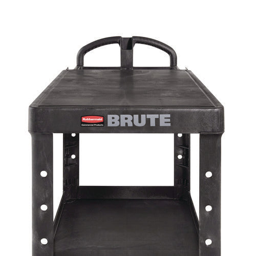Image of Rubbermaid® Commercial Heavy-Duty Utility Cart with Flat Shelves, Plastic, 2 Shelves, 500 lb Capacity, 25.25" x 54" x 36", Black