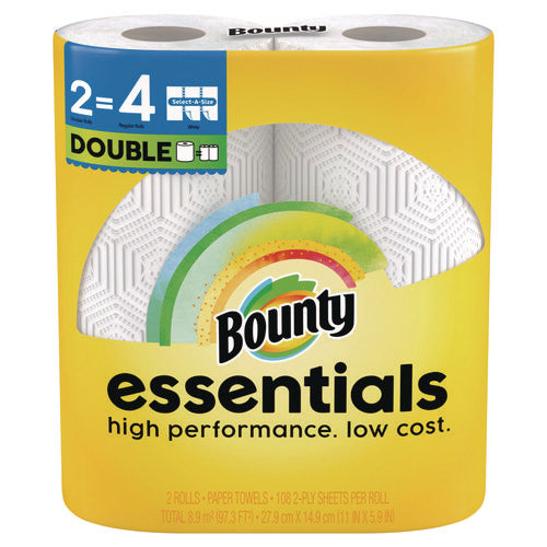 Image of Bounty® Essentials Select-A-Size Kitchen Roll Paper Towels, 2-Ply, White, 108 Sheets/Roll, 2/Pack, 8 Packs/Carton