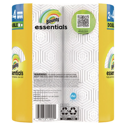 Image of Bounty® Essentials Select-A-Size Kitchen Roll Paper Towels, 2-Ply, White, 108 Sheets/Roll, 2/Pack, 8 Packs/Carton