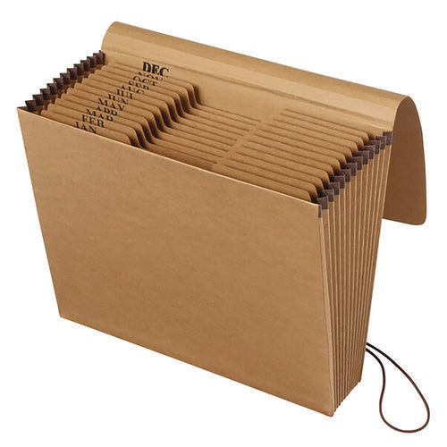 Image of Pendaflex® Kraft Indexed Expanding File, 12 Sections, Elastic Cord Closure, 1/12-Cut Tabs, Letter Size, Brown