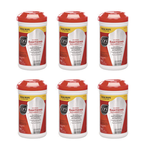 Image of Sani Professional® No-Rinse Sanitizing Multi-Surface Wipes, Unscented, White, 175/Container, 6/Carton