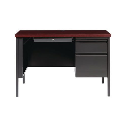 Image of Alera® Single Pedestal Steel Desk, 45" x 24" x 29.5", Mahogany/Charcoal, Charcoal Legs