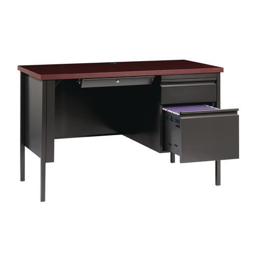 Image of Alera® Single Pedestal Steel Desk, 45" x 24" x 29.5", Mahogany/Charcoal, Charcoal Legs