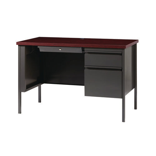 Image of Alera® Single Pedestal Steel Desk, 45" x 24" x 29.5", Mahogany/Charcoal, Charcoal Legs