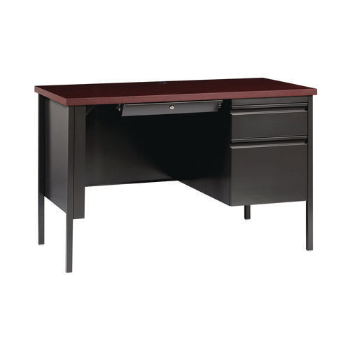 Image of Alera® Single Pedestal Steel Desk, 45" x 24" x 29.5", Mahogany/Charcoal, Charcoal Legs