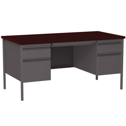 Image of Alera® Double Pedestal Steel Desk, 60" x 30" x 29.5", Mahogany/Charcoal, Charcoal Legs