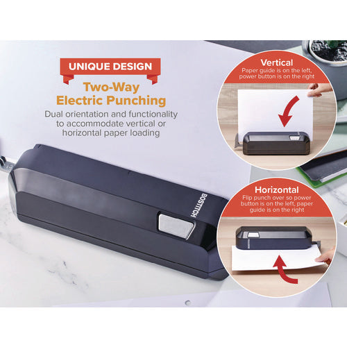Image of Bostitch® 20-Sheet Electric Three-Hole Punch, 9/32" Holes, Black