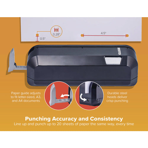 Image of Bostitch® 20-Sheet Electric Three-Hole Punch, 9/32" Holes, Black