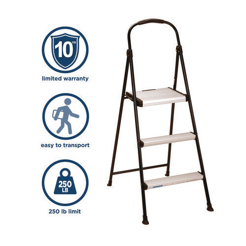 Image of Cosco® 3-Step Stepstool, 250 lb Capacity, 28.75" Working Height, 28.35" Spread, Black/Silver