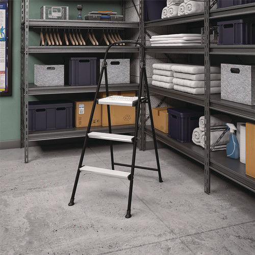 Image of Cosco® 3-Step Stepstool, 250 lb Capacity, 28.75" Working Height, 28.35" Spread, Black/Silver