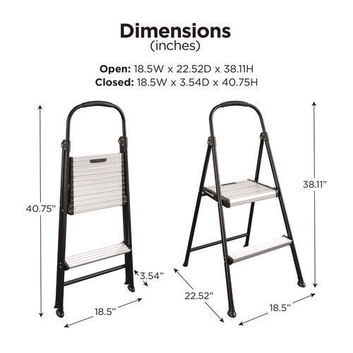 Image of Cosco® 2-Step Stepstool, 250 lb Capacity, 19" Working Height, 22.5" Spread, Black/Silver