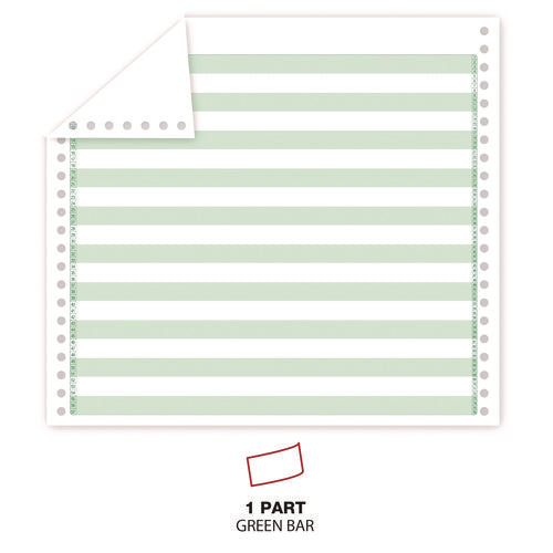 Image of Universal® Printout Paper, 1-Part, 20 lb Bond Weight, 14.88 x 11, White/Green Bar, 2,400/Carton