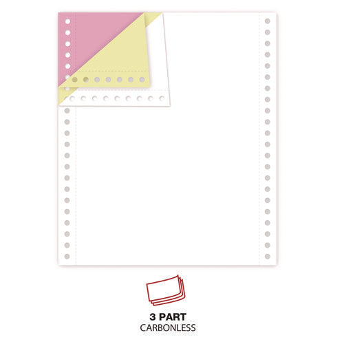 Image of Universal® Printout Paper, 3-Part, 15 lb Bond Weight, 9.5 x 11, White/Canary/Pink, 1,200/Carton