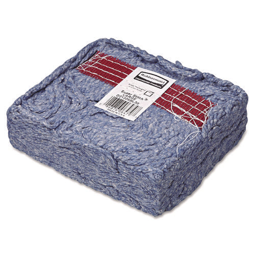 Image of Rubbermaid® Commercial Super Stitch Blend Mop Head, Cotton/Synthetic, Large, 1" Red Headband, Blue, 6/Carton