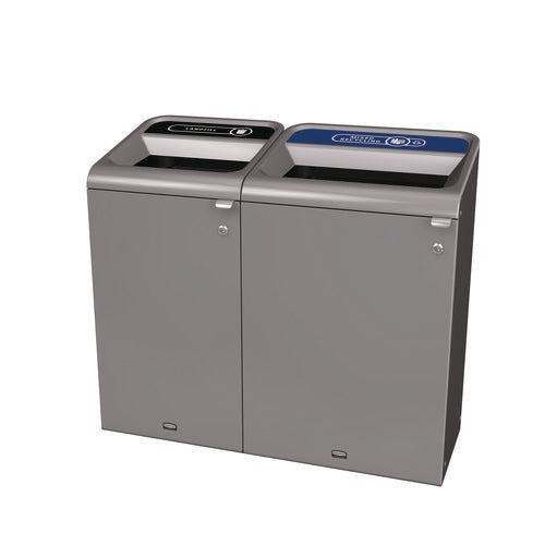 Image of Rubbermaid® Commercial Configure Indoor Recycling Waste Receptacle, 33 gal, Metal, Gray
