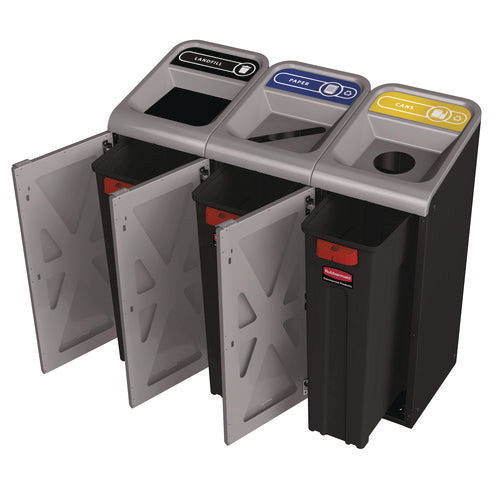 Image of Rubbermaid® Commercial Configure Indoor Recycling Waste Receptacle, 33 gal, Metal, Gray