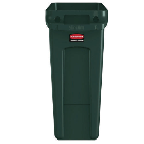 Image of Rubbermaid® Commercial Slim Jim Plastic Recycling Container with Venting Channels, 23 gal, Plastic, Green