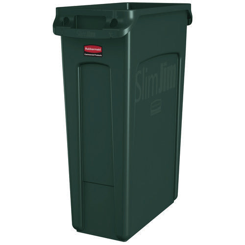 Image of Rubbermaid® Commercial Slim Jim Plastic Recycling Container with Venting Channels, 23 gal, Plastic, Green
