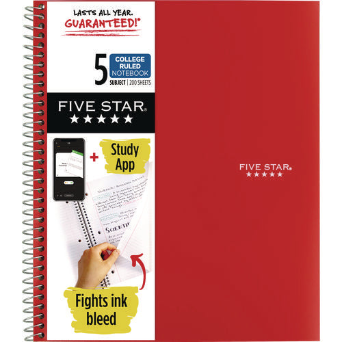 Image of Five Star® Wirebound Notebook, 5-Subject, Medium/College Rule, Randomly Assorted Cover Color, (200) 11 x 8.5 Sheets