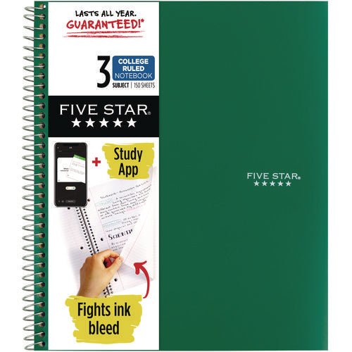 Image of Five Star® Wirebound Notebook, 3-Subject, Medium/College Rule, Randomly Assorted Cover Color, (150) 11 x 8.5 Sheets