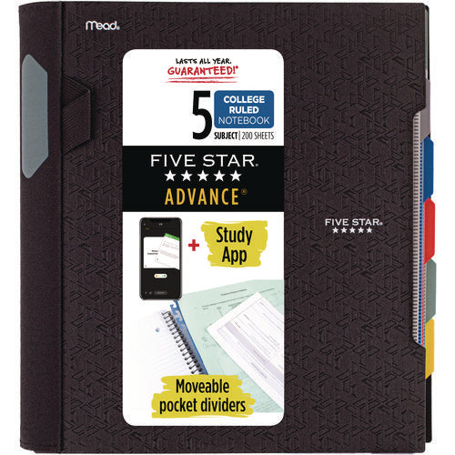 Image of Five Star® Advance Wirebound Notebook, 5-Subject, Medium/College Rule, Randomly Assorted Cover Color, (200) 11 x 8.5 Sheets