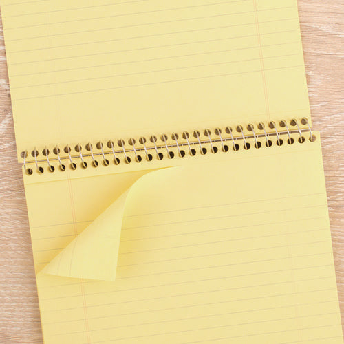 Image of Cambridge® Stiff-Back Wire Bound Notepad, Wide/legal Rule, Canary/blue Cover, 70 Canary-Yellow 8.5 X 11.5 Sheets