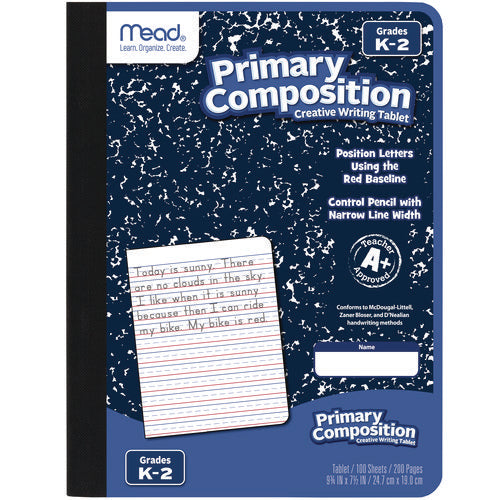 Image of Mead® Primary Journal Creative Writing Composition Book, Manuscript Format, Blue/Black/White Cover, (100) 9.75 x 7.5 Sheets