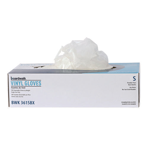 Image of Boardwalk® Exam Vinyl Gloves, Clear, Small, 3 3/5 Mil, 100/box, 10 Boxes/carton