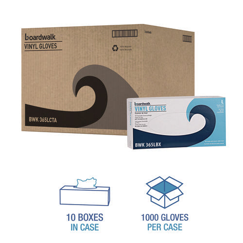 Image of Boardwalk® General Purpose Vinyl Gloves, Powder/Latex-Free, 2.6 mil, Large, Clear, 100/Box, 10 Boxes/Carton