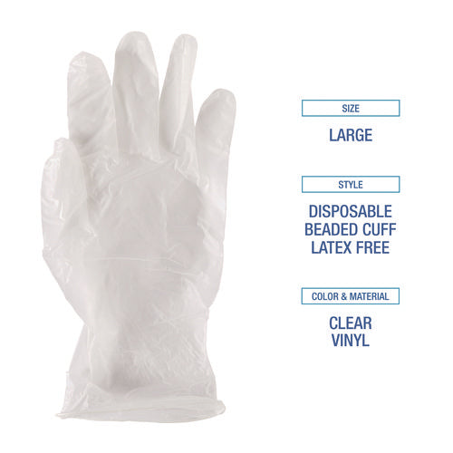 Image of Boardwalk® General Purpose Vinyl Gloves, Powder/Latex-Free, 2.6 mil, Large, Clear, 100/Box, 10 Boxes/Carton