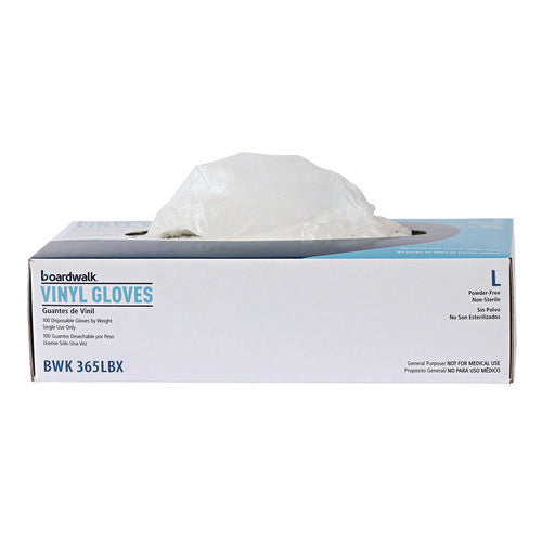 Image of Boardwalk® General Purpose Vinyl Gloves, Powder/Latex-Free, 2.6 mil, Large, Clear, 100/Box, 10 Boxes/Carton