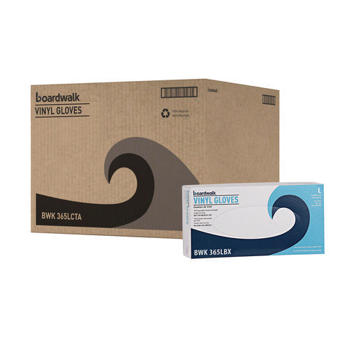 Image of Boardwalk® General Purpose Vinyl Gloves, Powder/Latex-Free, 2.6 mil, Large, Clear, 100/Box, 10 Boxes/Carton