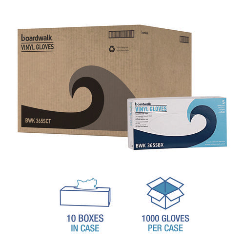 Image of Boardwalk® General Purpose Vinyl Gloves, Powder/Latex-Free, 2.6 mil, Small, Clear, 100/Box, 10 Boxes/Carton