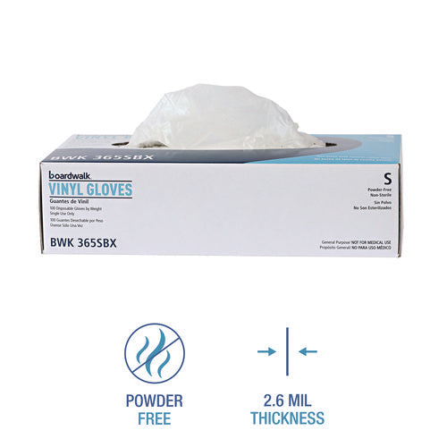 Image of Boardwalk® General Purpose Vinyl Gloves, Powder/Latex-Free, 2.6 mil, Small, Clear, 100/Box, 10 Boxes/Carton