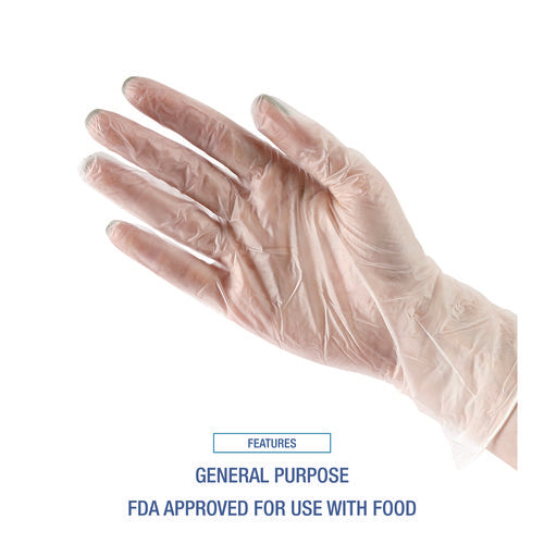 Image of Boardwalk® General Purpose Vinyl Gloves, Powder/Latex-Free, 2.6 mil, Small, Clear, 100/Box, 10 Boxes/Carton