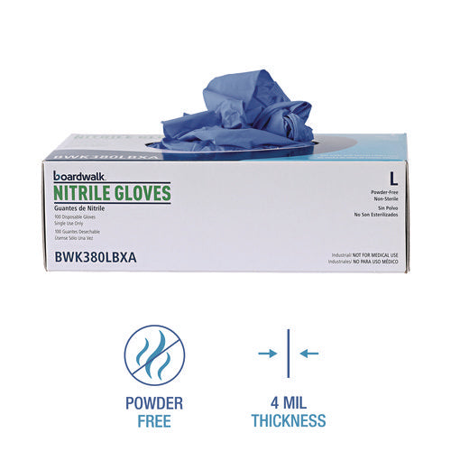 Image of Boardwalk® Disposable General-Purpose Nitrile Gloves, Large, Blue, 4 mil, 100/Box