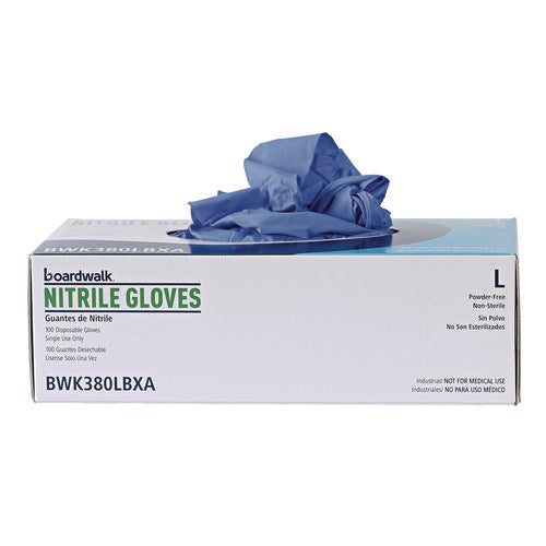 Image of Boardwalk® Disposable General-Purpose Nitrile Gloves, Large, Blue, 4 mil, 100/Box