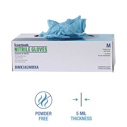 Image of Boardwalk® Disposable Examination Nitrile Gloves, Medium, Blue, 5 mil, 1,000/Carton