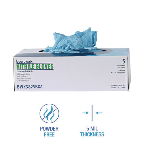 Image of Boardwalk® Disposable Examination Nitrile Gloves, Small, Blue, 5 mil, 100/Box