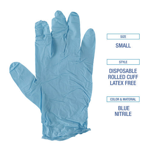 Image of Boardwalk® Disposable Examination Nitrile Gloves, Small, Blue, 5 mil, 100/Box