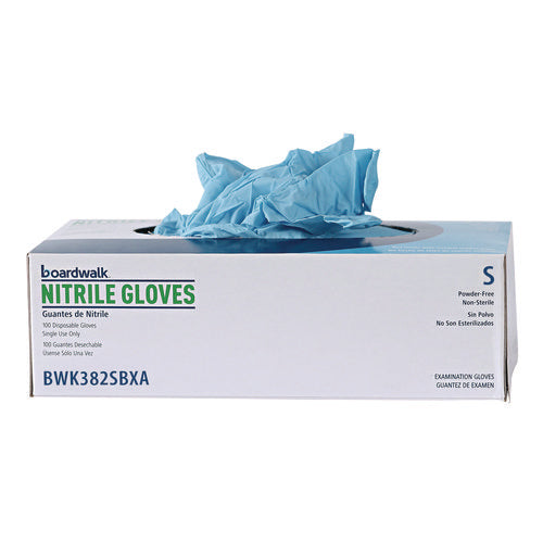 Image of Boardwalk® Disposable Examination Nitrile Gloves, Small, Blue, 5 mil, 100/Box