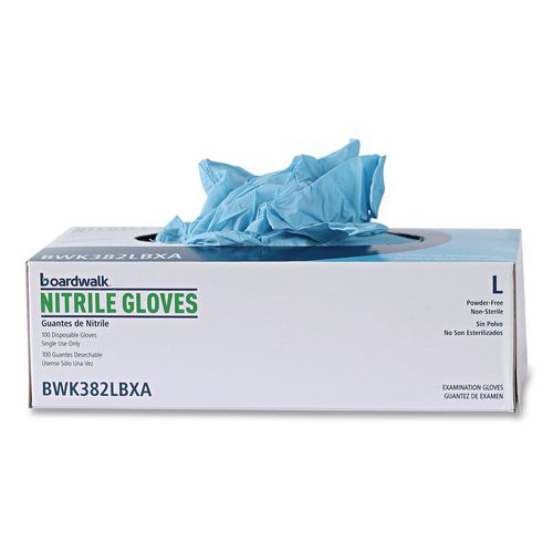 Image of Boardwalk® Disposable Examination Nitrile Gloves, Large, Blue, 5 mil, 1,000/Carton
