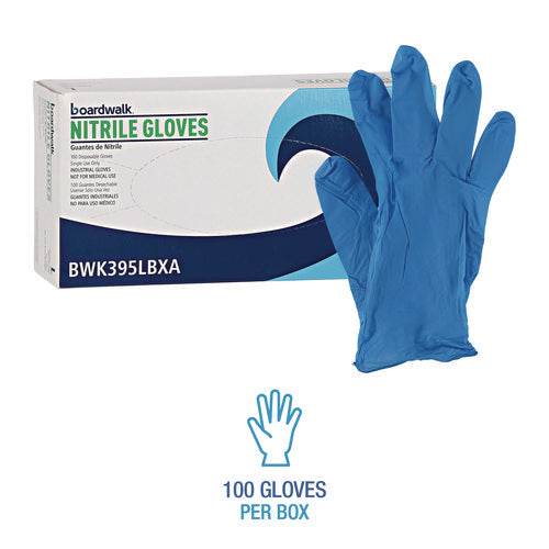 Image of Boardwalk® Disposable General-Purpose Powder-Free Nitrile Gloves, Large, Blue, 5 mil, 100/Box