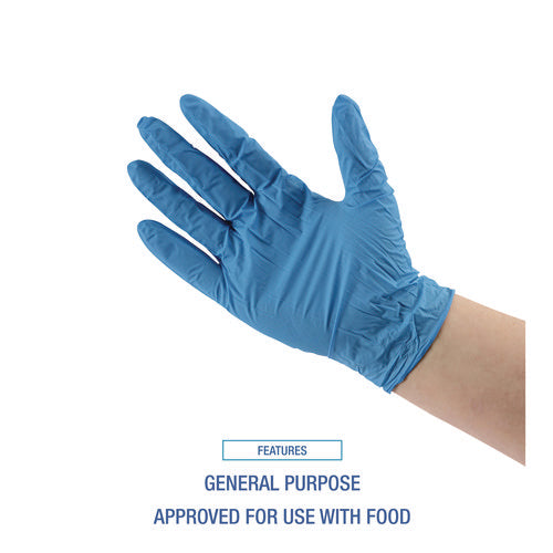 Image of Boardwalk® Disposable General-Purpose Powder-Free Nitrile Gloves, Large, Blue, 5 mil, 100/Box