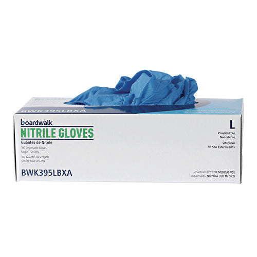 Image of Boardwalk® Disposable General-Purpose Powder-Free Nitrile Gloves, Large, Blue, 5 mil, 100/Box